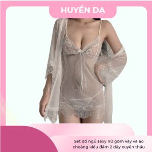 Set đồ ngủ sexy nữ gồm váy và áo choàng