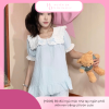 [HD06] Bộ đũi ngủ mặc nhà tay ngắn phối viền ren trắng cổ tròn cute