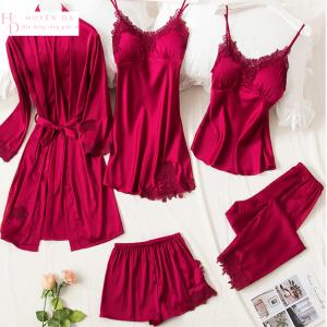 pijama satin mặc nhà nữ